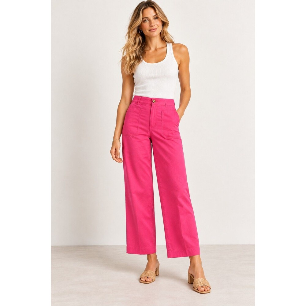 Maeve Anthropologie Colette Linen Blend Wide Leg Pants Size 26P Full Length Pink